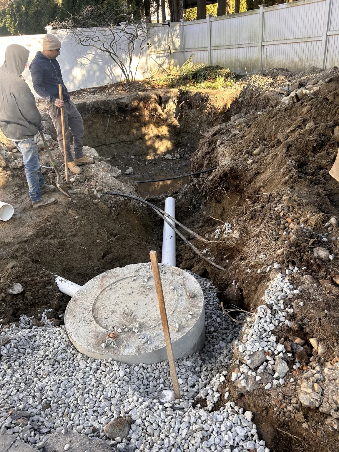Excavation with drainage basin